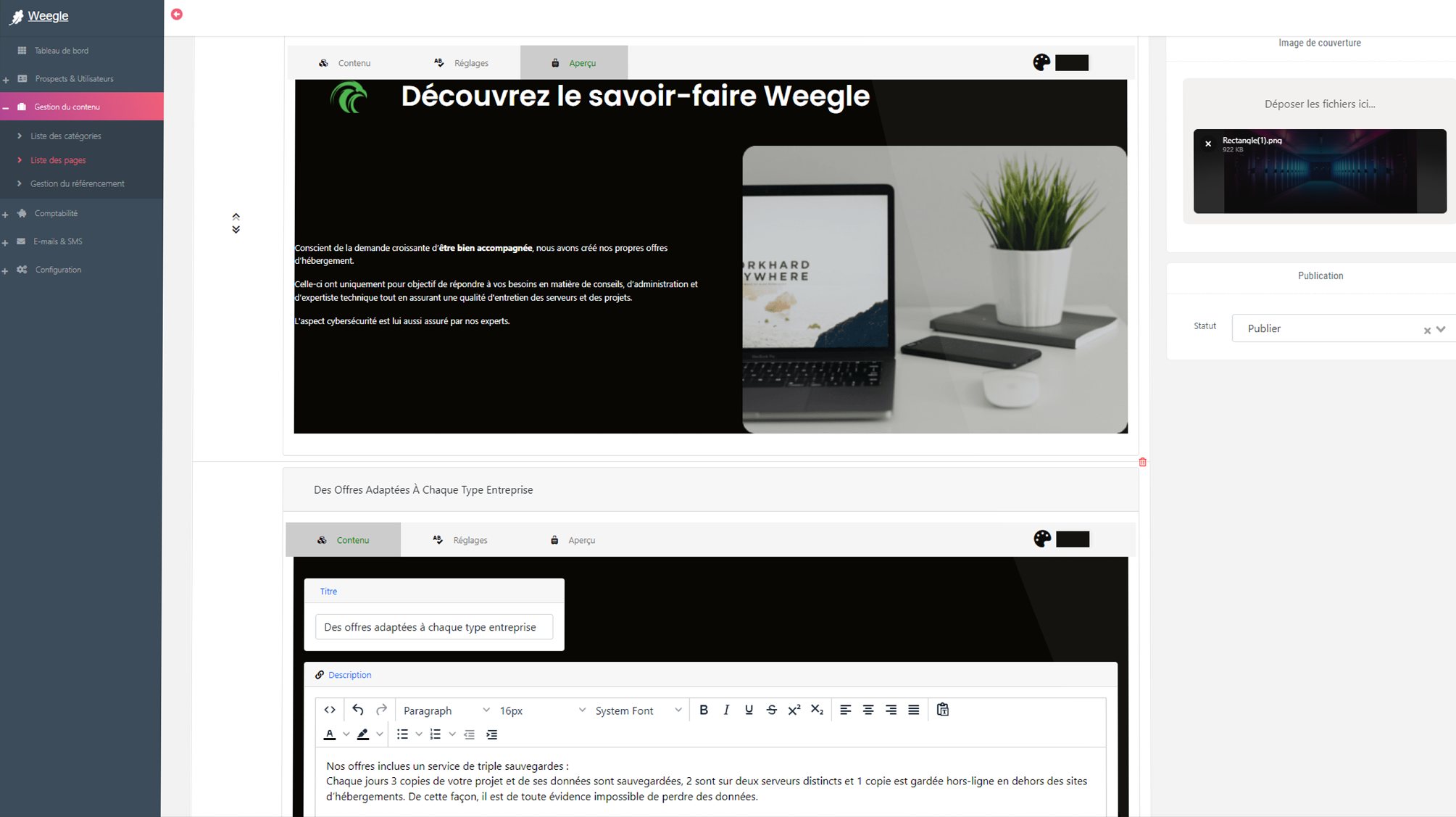CMS : Édition des pages web et du multi-langues